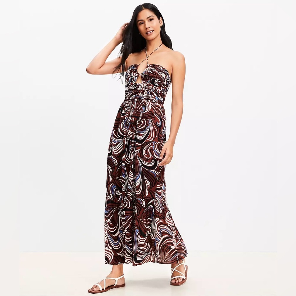 LOFT Beach Crinkle Keyhole Halter Maxi Dress Size XS